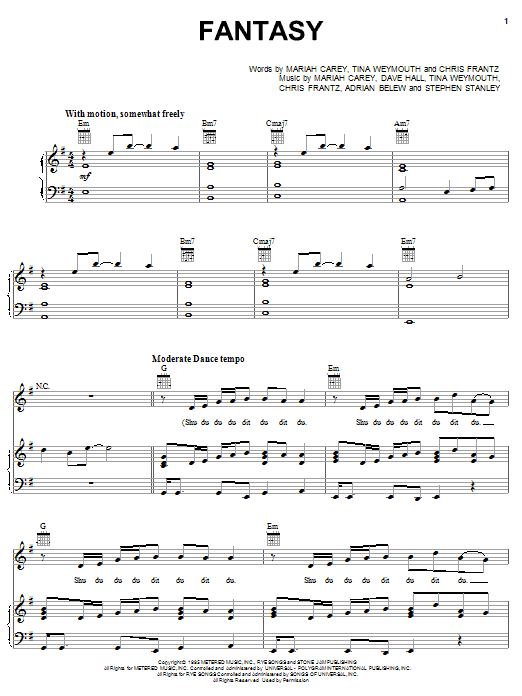 Mariah Carey Fantasy Sheet Music Notes & Chords for Piano, Vocal & Guitar (Right-Hand Melody) - Download or Print PDF
