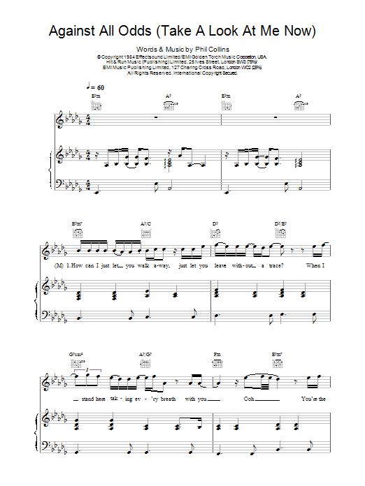 Mariah Carey featuring Westlife Against All Odds (Take A Look At Me Now) Sheet Music Notes & Chords for Piano, Vocal & Guitar - Download or Print PDF