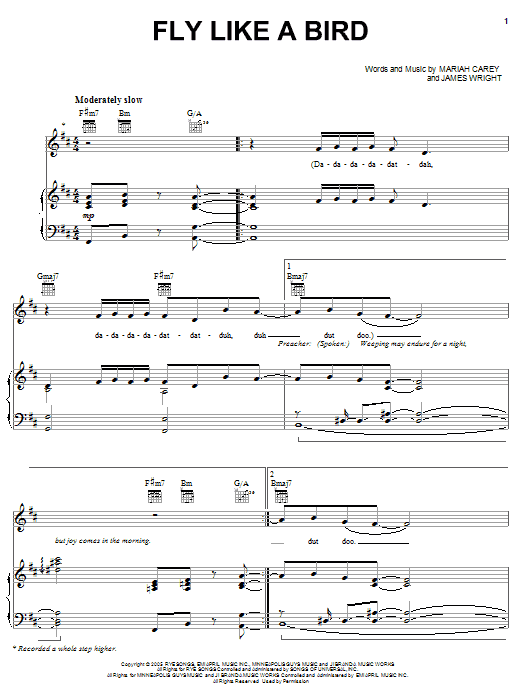Mariah Carey Fly Like A Bird Sheet Music Notes & Chords for Piano, Vocal & Guitar (Right-Hand Melody) - Download or Print PDF