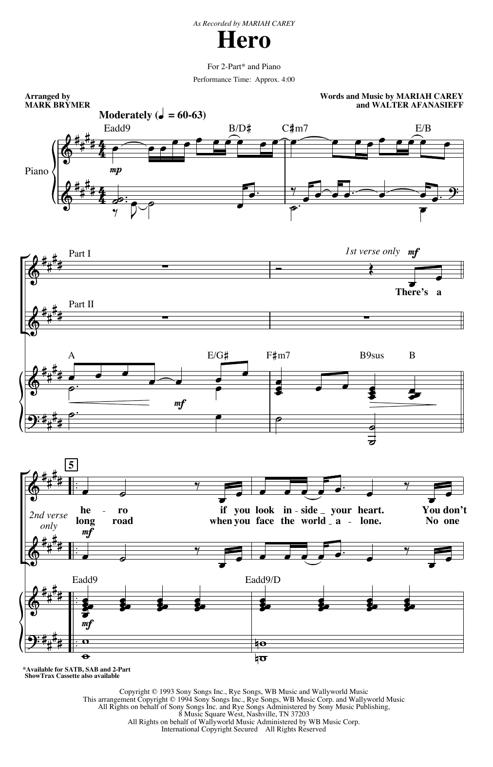 Mariah Carey Hero (arr. Mark Brymer) Sheet Music Notes & Chords for 2-Part Choir - Download or Print PDF