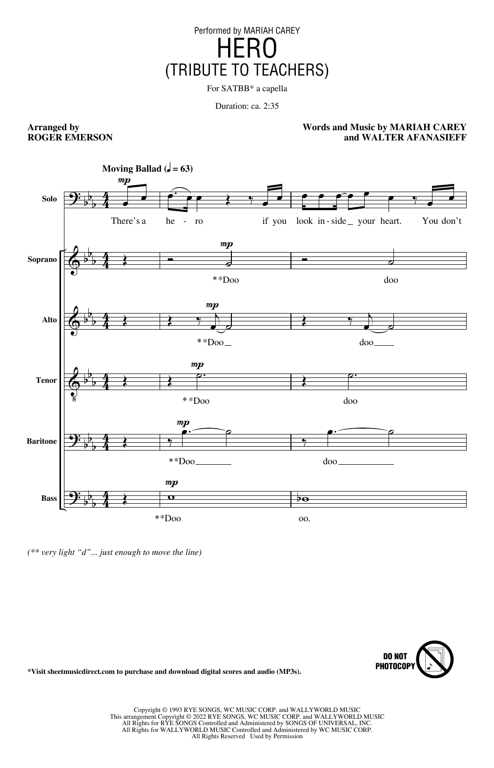 Mariah Carey Hero (Tribute To Teachers) (arr. Roger Emerson) Sheet Music Notes & Chords for SATB Choir - Download or Print PDF