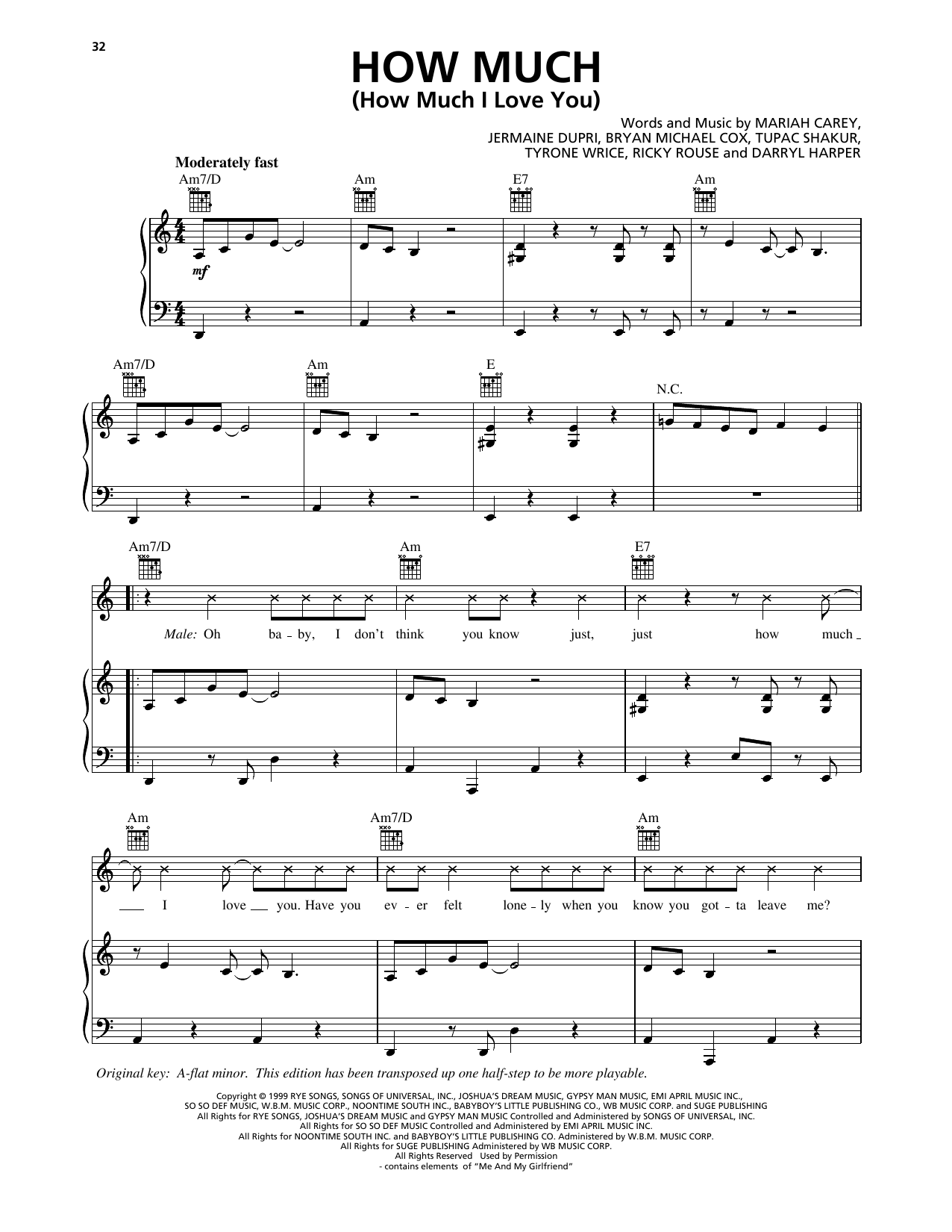 Mariah Carey How Much (How Much I Love You) (feat. Usher) Sheet Music Notes & Chords for Piano, Vocal & Guitar Chords (Right-Hand Melody) - Download or Print PDF Mariah Carey How Much (How Much I Love You) (feat. Usher) Sheet Music Notes & Chords for Piano, Vocal & Guitar Chords (Right-Hand Melody) - Download or Print PDF