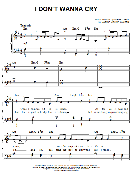 Mariah Carey I Don't Wanna Cry Sheet Music Notes & Chords for Piano, Vocal & Guitar (Right-Hand Melody) - Download or Print PDF