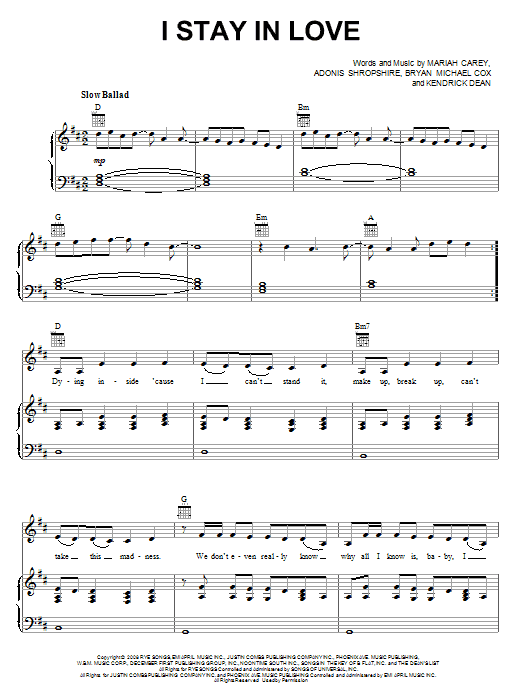 Mariah Carey I Stay In Love Sheet Music Notes & Chords for Piano, Vocal & Guitar (Right-Hand Melody) - Download or Print PDF