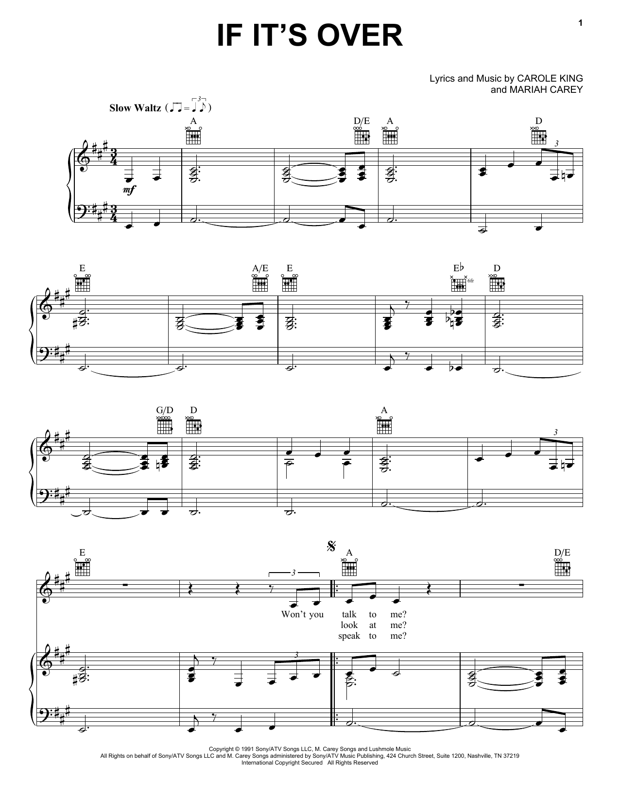 Mariah Carey If It's Over Sheet Music Notes & Chords for Piano, Vocal & Guitar (Right-Hand Melody) - Download or Print PDF