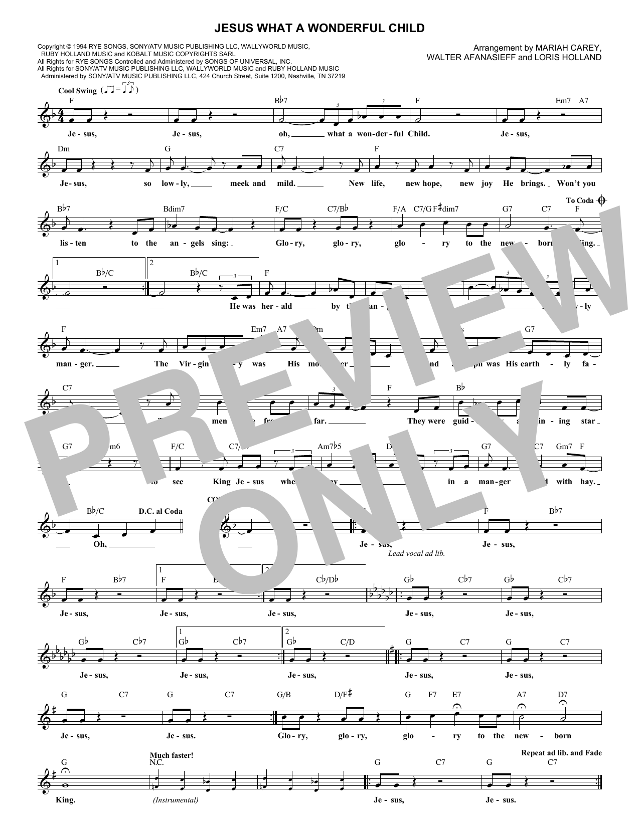 Mariah Carey Jesus What A Wonderful Child Sheet Music Notes & Chords for Melody Line, Lyrics & Chords - Download or Print PDF