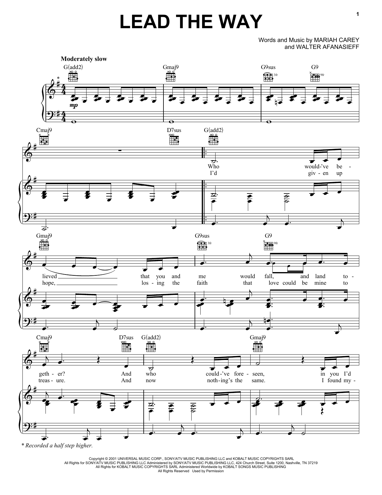 Mariah Carey Lead The Way Sheet Music Notes & Chords for Piano, Vocal & Guitar (Right-Hand Melody) - Download or Print PDF