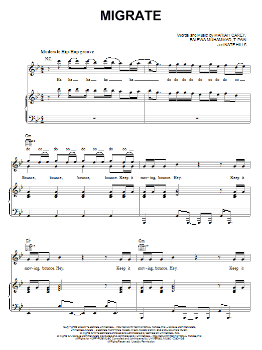 Mariah Carey Migrate Sheet Music Notes & Chords for Piano, Vocal & Guitar (Right-Hand Melody) - Download or Print PDF