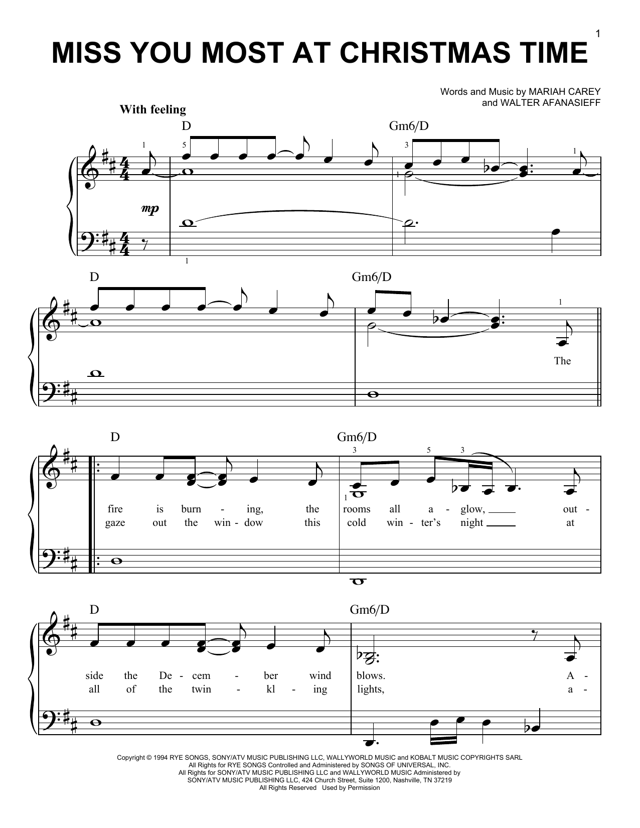 Mariah Carey Miss You Most At Christmas Time Sheet Music Notes & Chords for Melody Line, Lyrics & Chords - Download or Print PDF