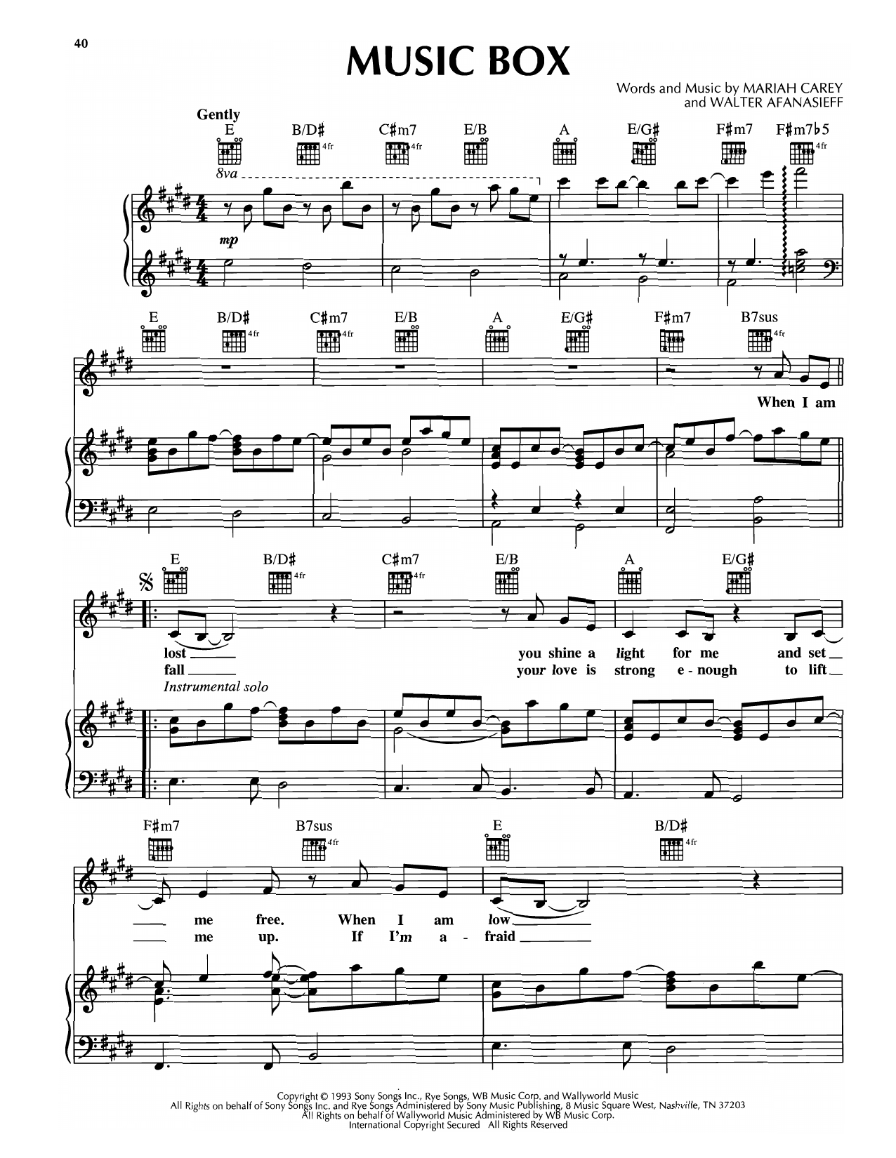 Mariah Carey Music Box Sheet Music Notes & Chords for Piano, Vocal & Guitar Chords (Right-Hand Melody) - Download or Print PDF