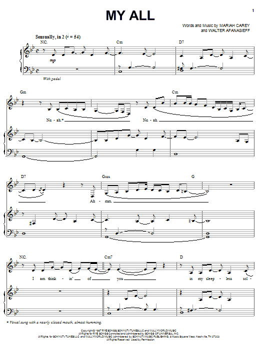 Mariah Carey My All Sheet Music Notes & Chords for Keyboard - Download or Print PDF