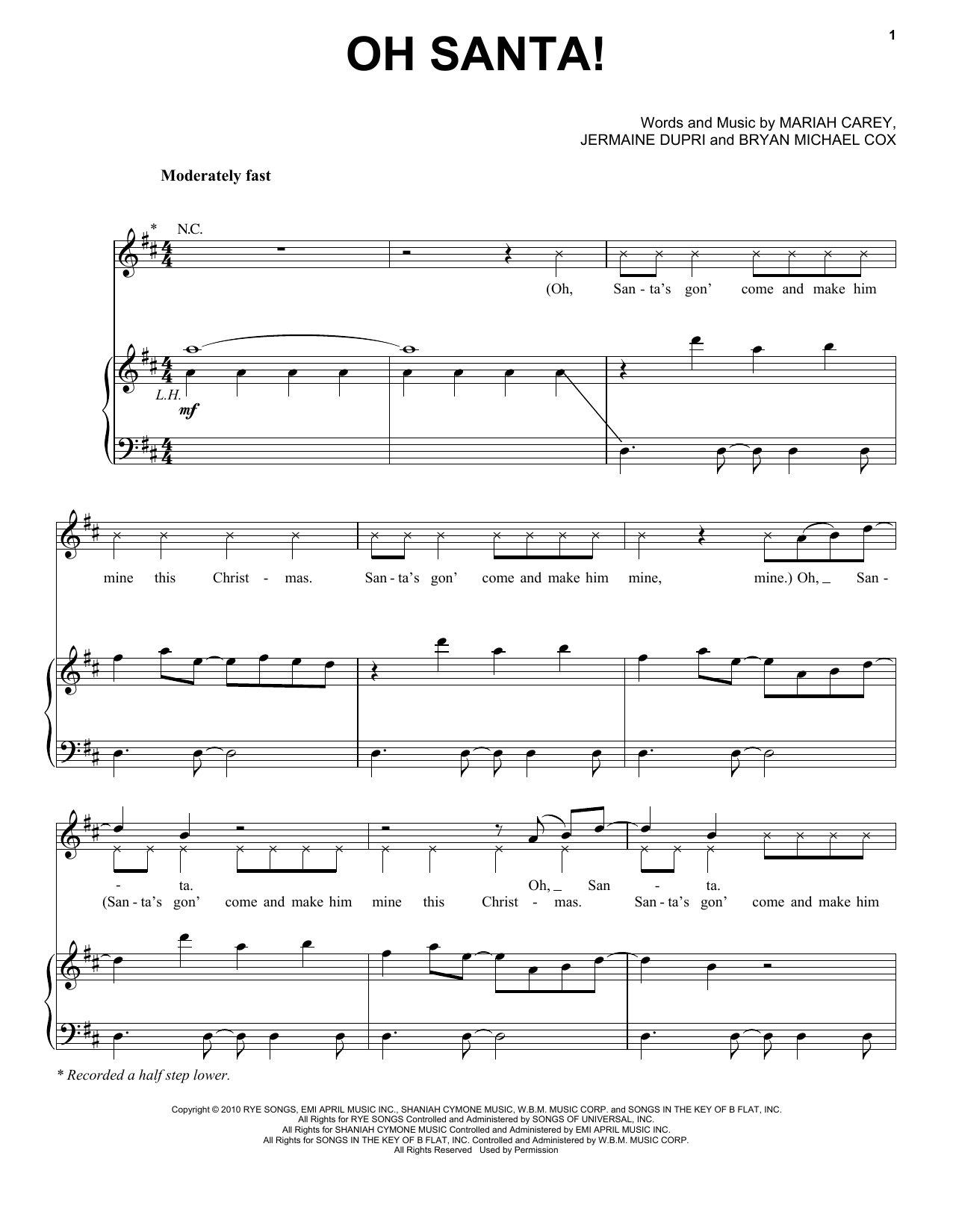 Mariah Carey Oh Santa! Sheet Music Notes & Chords for Piano, Vocal & Guitar (Right-Hand Melody) - Download or Print PDF