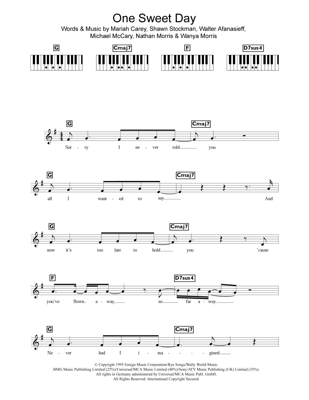 Mariah Carey One Sweet Day Sheet Music Notes & Chords for Piano Chords/Lyrics - Download or Print PDF