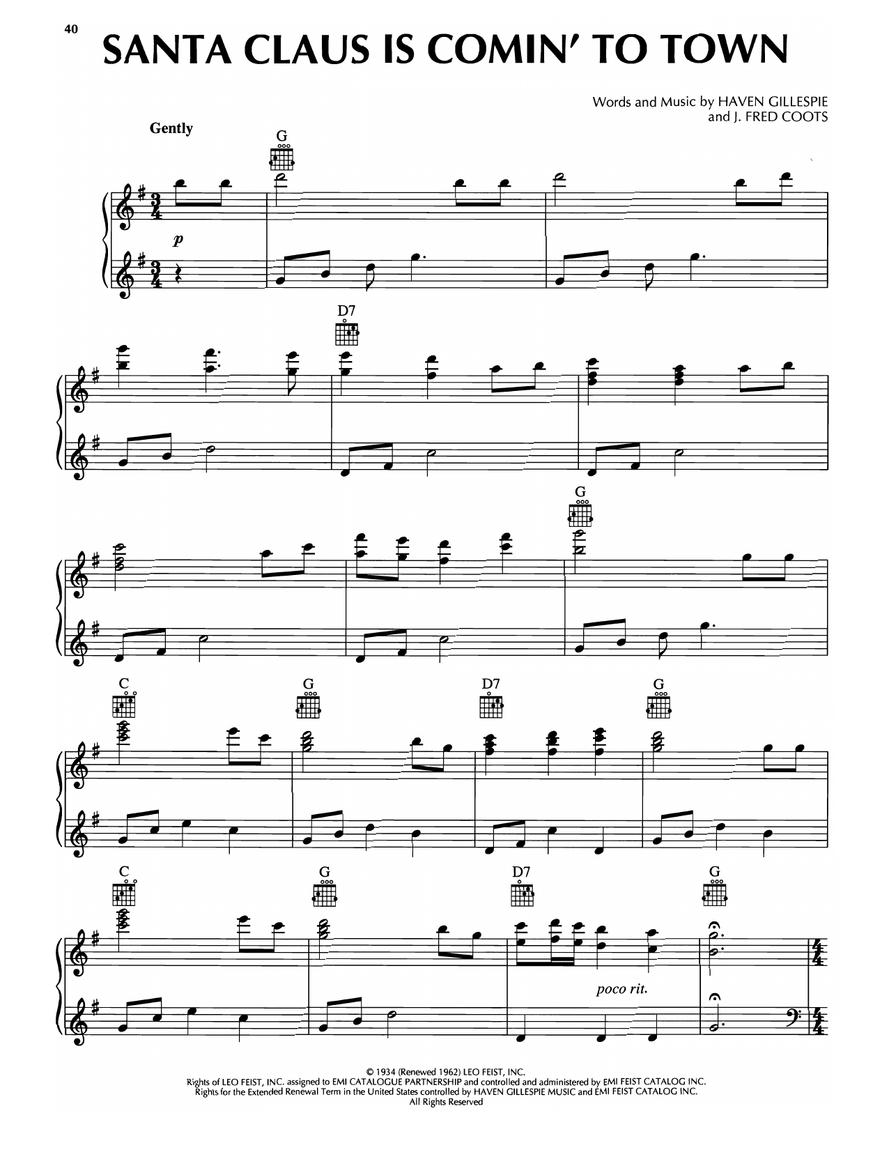 Mariah Carey Santa Claus Is Comin' To Town Sheet Music Notes & Chords for Piano, Vocal & Guitar Chords (Right-Hand Melody) - Download or Print PDF