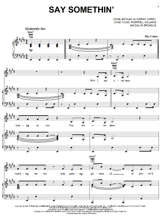 Mariah Carey Say Somethin' Sheet Music Notes & Chords for Piano, Vocal & Guitar (Right-Hand Melody) - Download or Print PDF