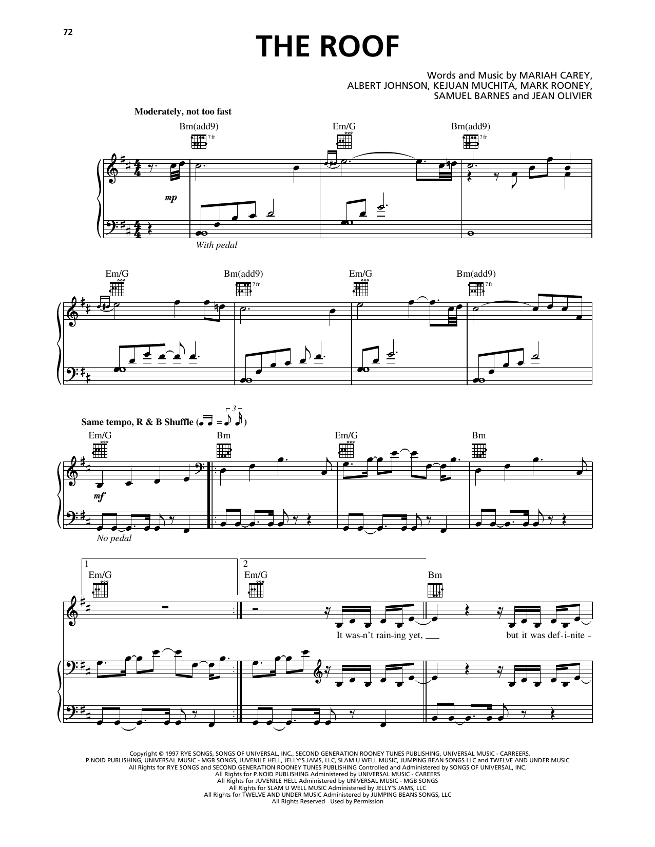 Mariah Carey The Roof Sheet Music Notes & Chords for Piano, Vocal & Guitar Chords (Right-Hand Melody) - Download or Print PDF