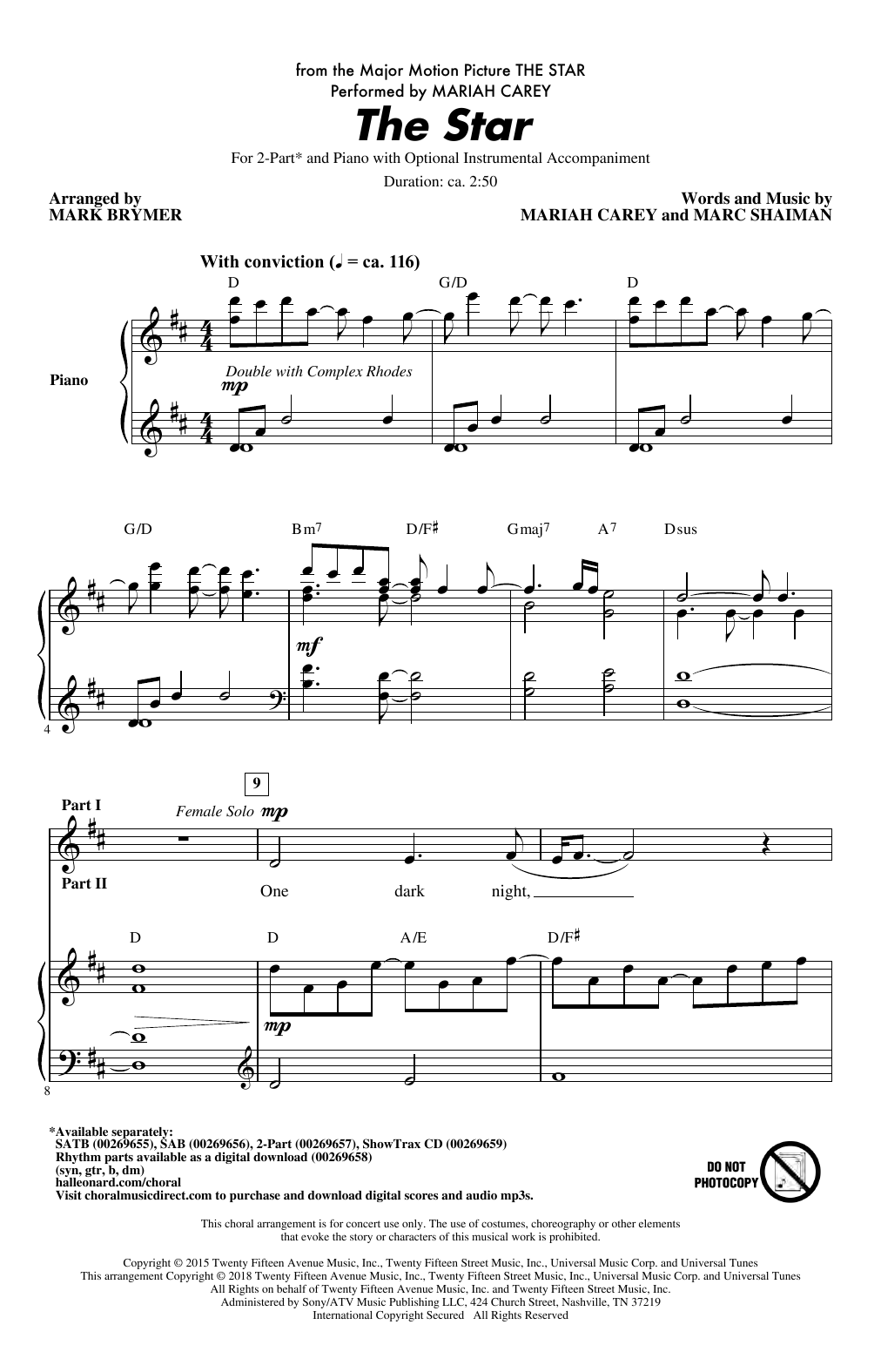 Mariah Carey The Star (arr. Mark Brymer) Sheet Music Notes & Chords for 2-Part Choir - Download or Print PDF