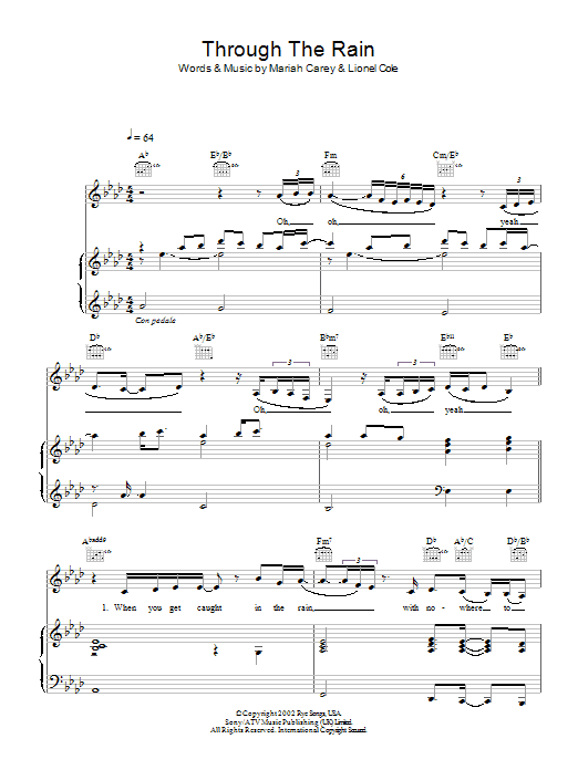 Mariah Carey Through The Rain Sheet Music Notes & Chords for Piano, Vocal & Guitar - Download or Print PDF