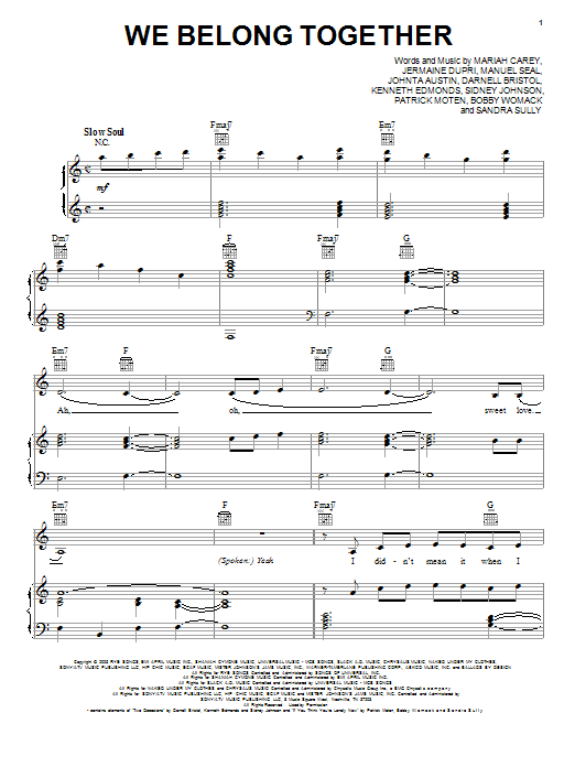 Mariah Carey We Belong Together Sheet Music Notes & Chords for Piano & Vocal - Download or Print PDF
