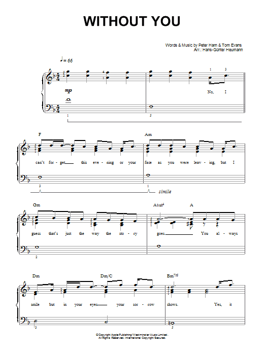 Mariah Carey Without You Sheet Music Notes & Chords for Easy Piano - Download or Print PDF