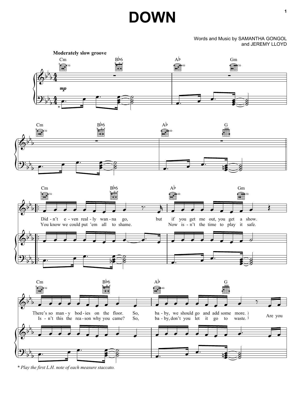 Marian Hill Down Sheet Music Notes & Chords for Piano Solo - Download or Print PDF