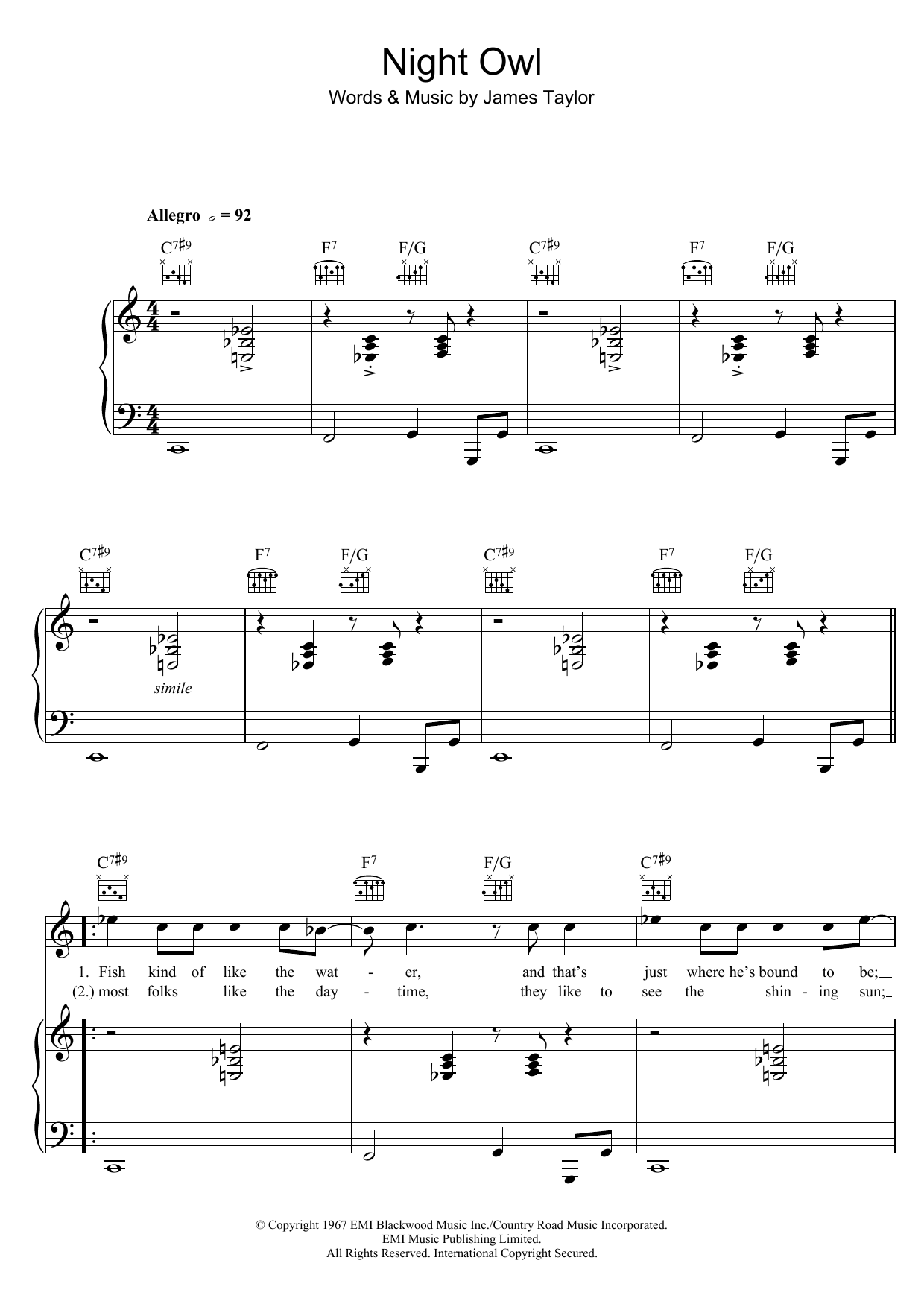 Marian Montgomery Night Owl Sheet Music Notes & Chords for Piano, Vocal & Guitar - Download or Print PDF