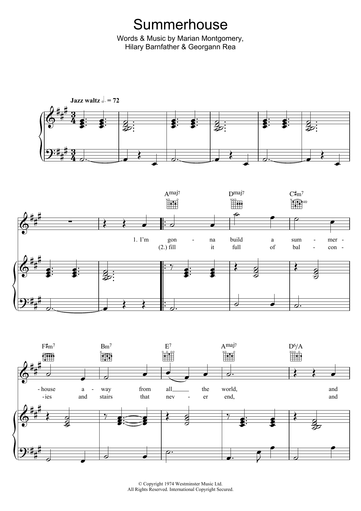 Marian Montgomery Summerhouse Sheet Music Notes & Chords for Piano, Vocal & Guitar - Download or Print PDF