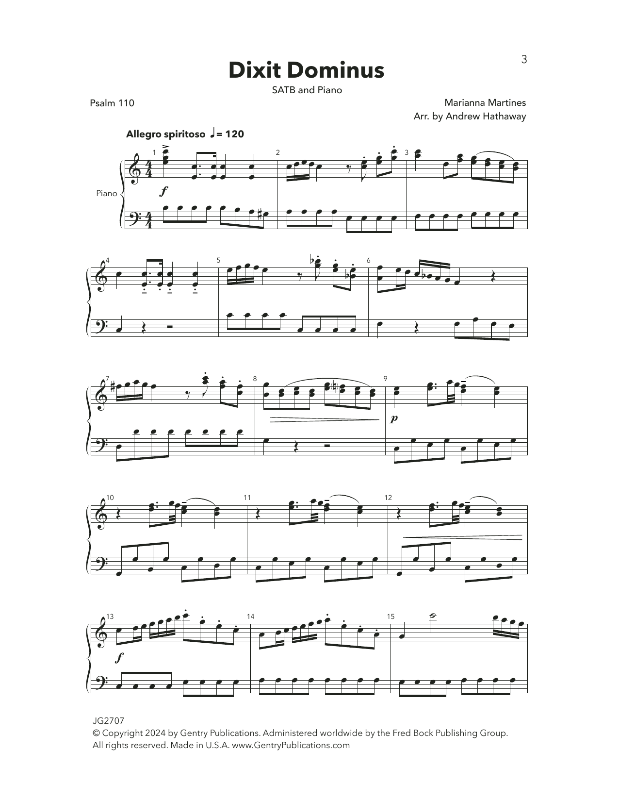 Marianna Martines Dixit Dominus (arr. Andrew Hathaway) Sheet Music Notes & Chords for SATB Choir - Download or Print PDF