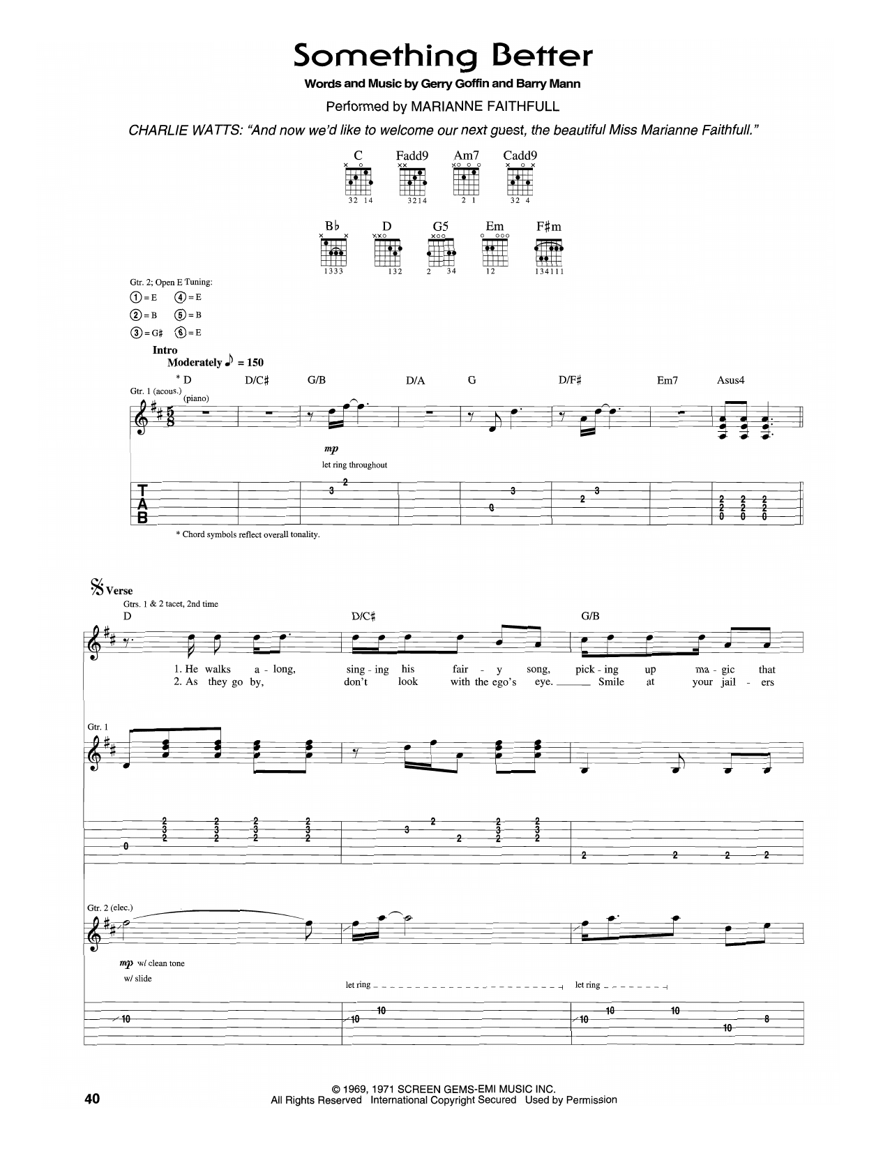 Marianne Faithfull Something Better Sheet Music Notes & Chords for Guitar Tab - Download or Print PDF