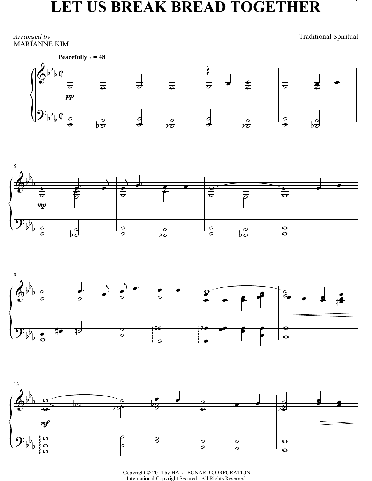 Marianne Kim Let Us Break Bread Together Sheet Music Notes & Chords for Piano - Download or Print PDF