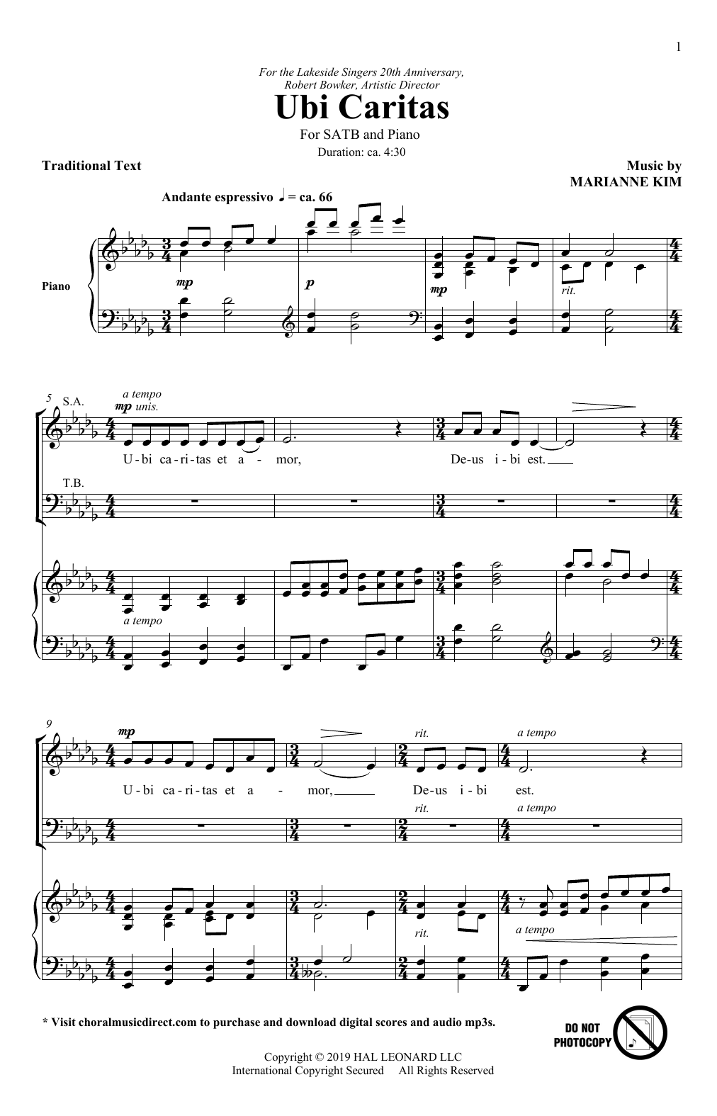 Marianne Kim Ubi Caritas Sheet Music Notes & Chords for SATB Choir - Download or Print PDF