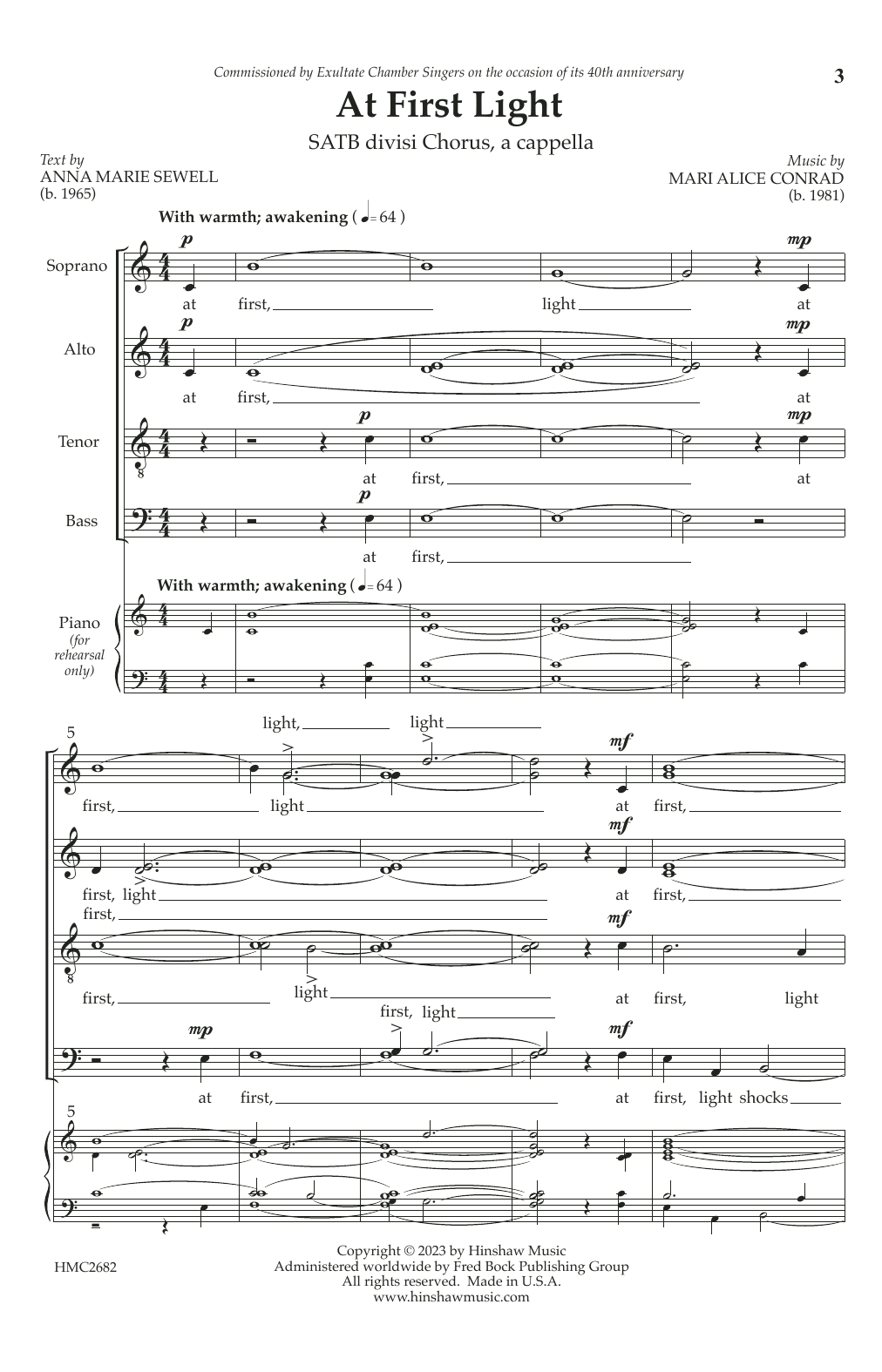 Marie Alice Conrad At First Light Sheet Music Notes & Chords for Choir - Download or Print PDF