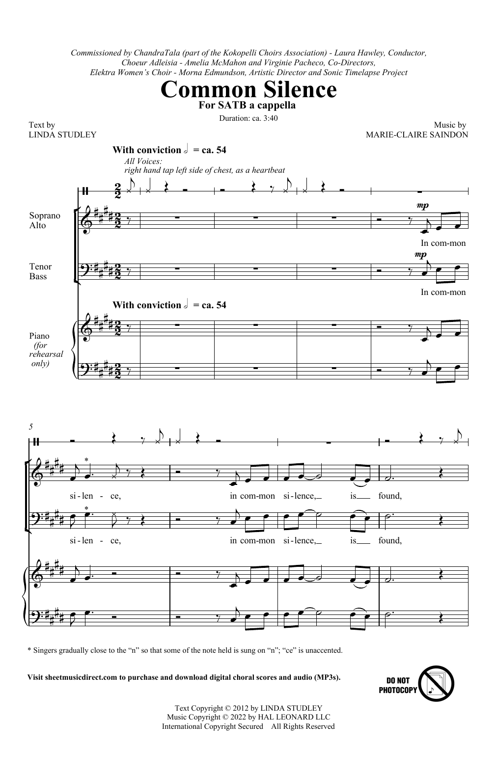 Marie-Claire Saindon Common Silence Sheet Music Notes & Chords for SATB Choir - Download or Print PDF