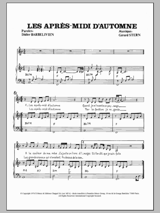 Marie-France Roussel Apres Midi D'automne Sheet Music Notes & Chords for Piano & Vocal - Download or Print PDF