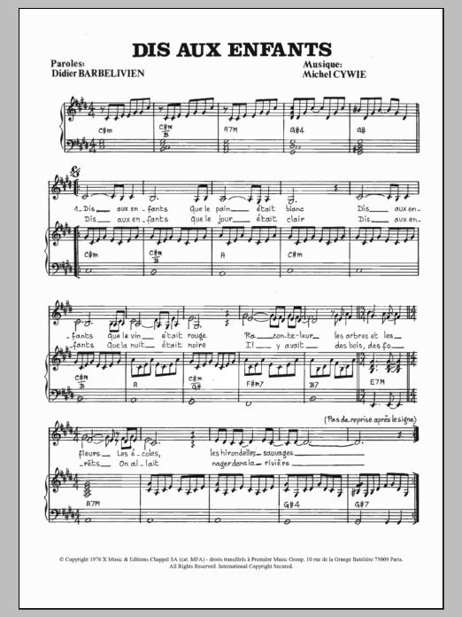 Marie-France Roussel Dis Aux Enfants Sheet Music Notes & Chords for Piano & Vocal - Download or Print PDF