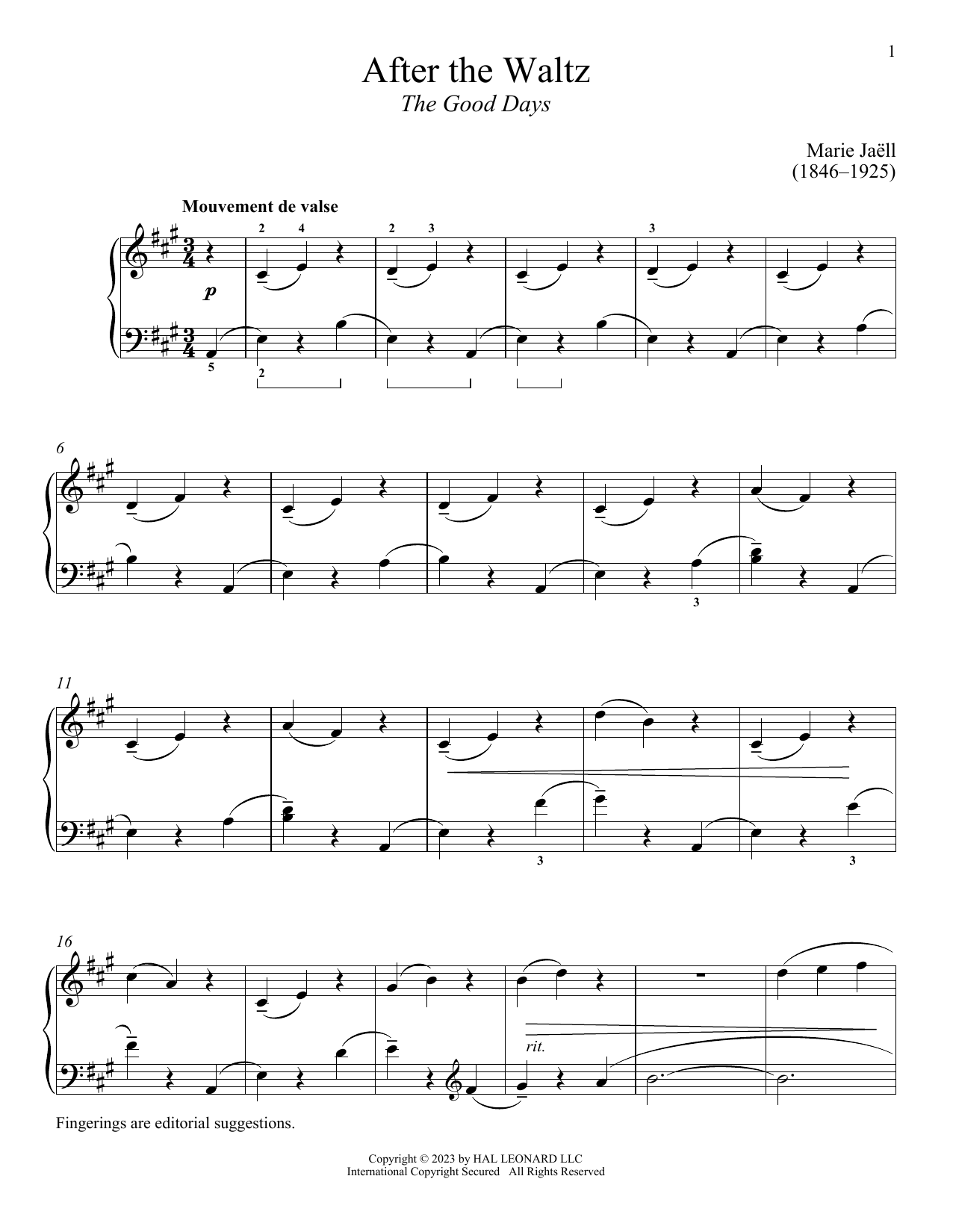 Marie Jaell After the Waltz Sheet Music Notes & Chords for Piano Solo - Download or Print PDF