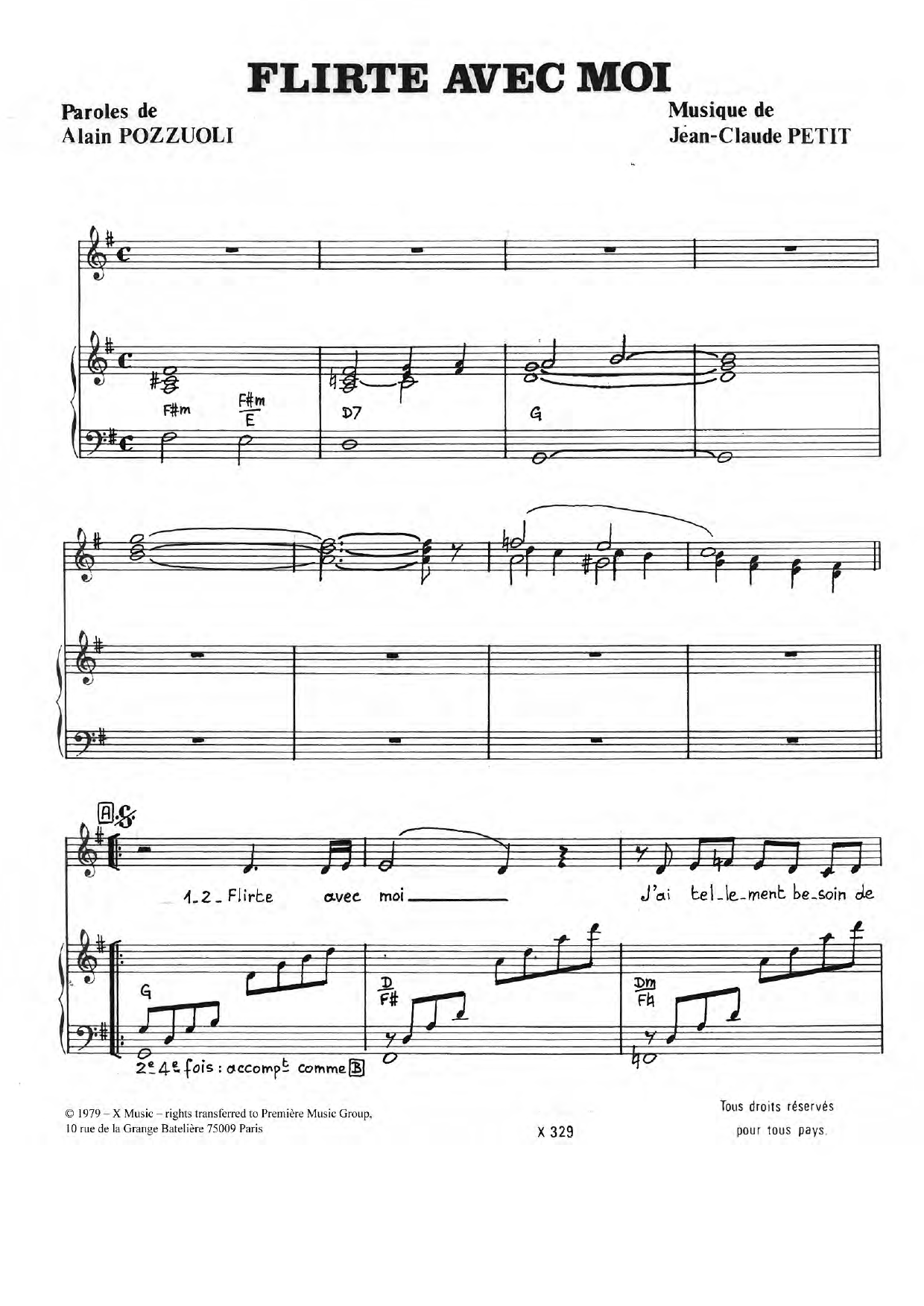 Marie Laforet Flirte Avec Moi Sheet Music Notes & Chords for Piano & Vocal - Download or Print PDF