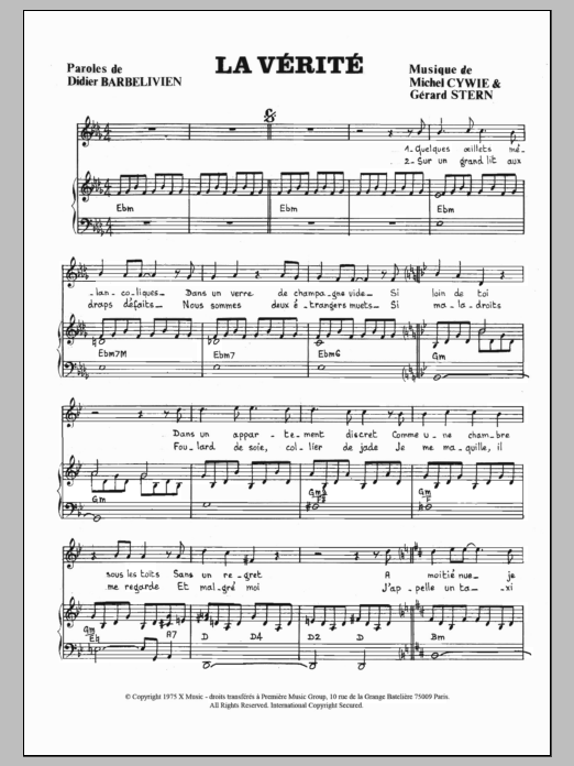 Marie Laforet La Verite Sheet Music Notes & Chords for Piano & Vocal - Download or Print PDF