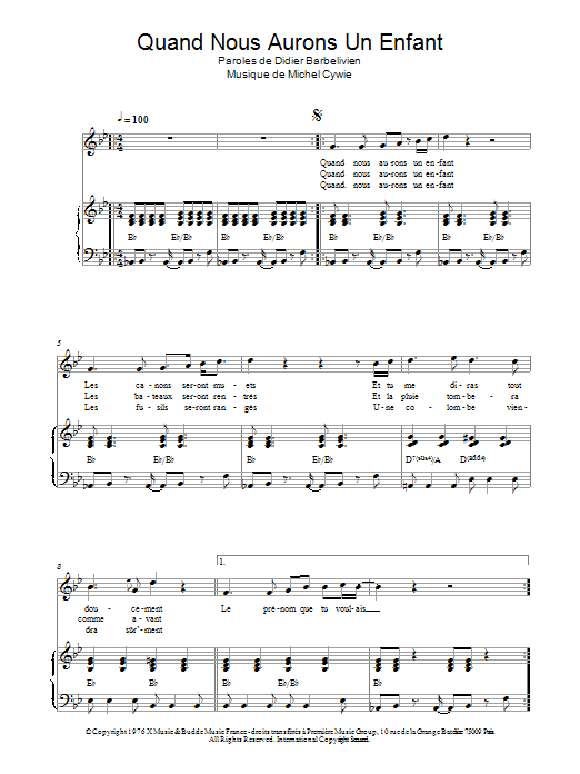 Marie Laforet Quand Nous Aurons Un Enfant Sheet Music Notes & Chords for Piano & Vocal - Download or Print PDF