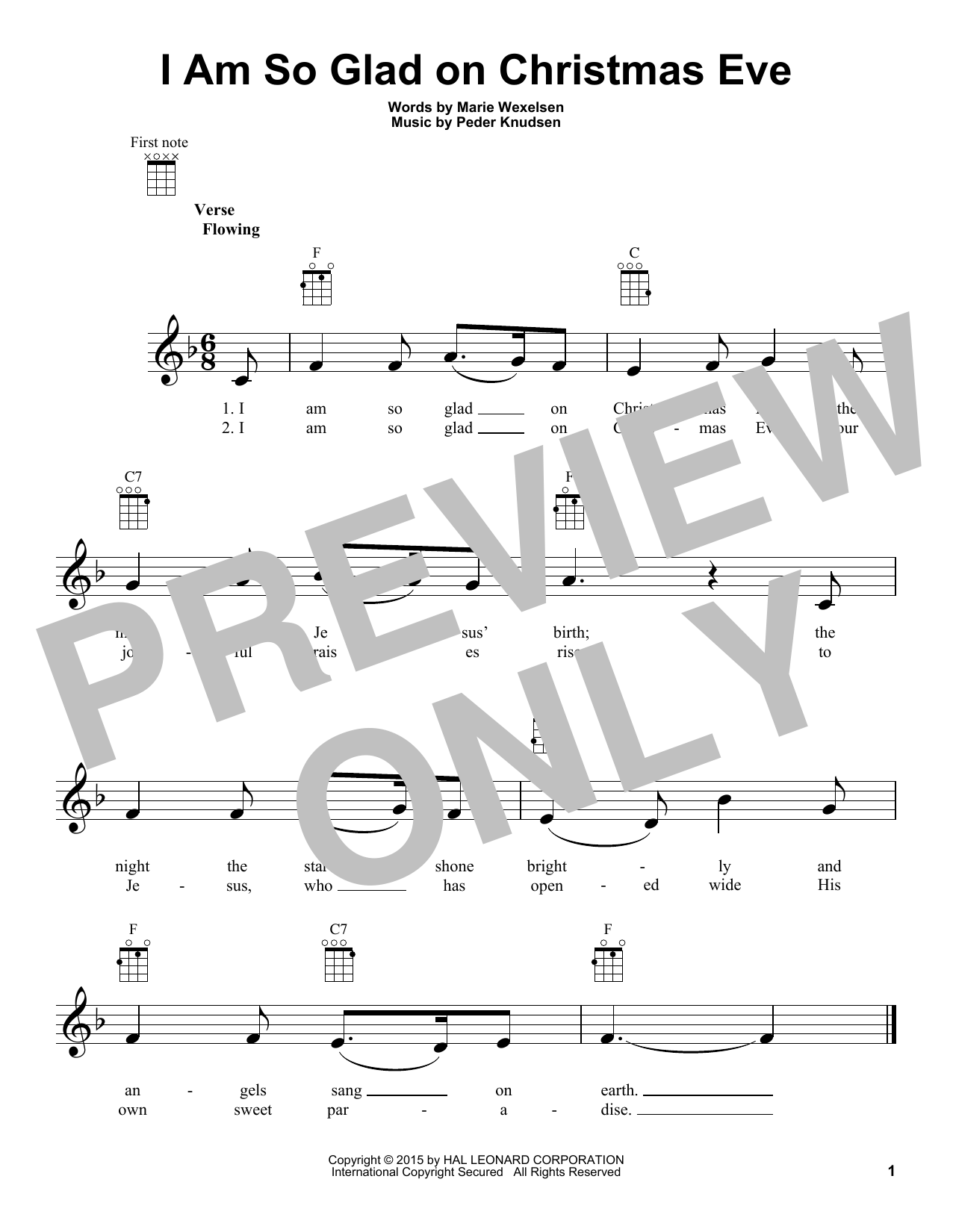 Marie Wexelsen I Am So Glad On Christmas Eve Sheet Music Notes & Chords for Ukulele - Download or Print PDF