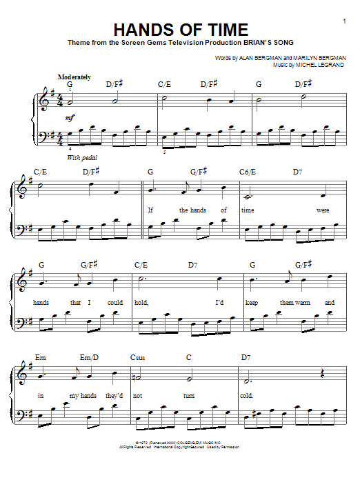 Marilyn Bergman Hands Of Time Sheet Music Notes & Chords for Easy Piano - Download or Print PDF