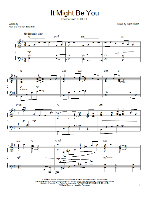 Marilyn Bergman It Might Be You Sheet Music Notes & Chords for Piano, Vocal & Guitar (Right-Hand Melody) - Download or Print PDF