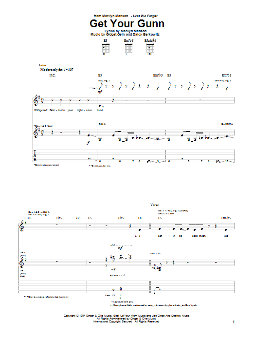Marilyn Manson Get Your Gunn Sheet Music Notes & Chords for Guitar Tab - Download or Print PDF Marilyn Manson Get Your Gunn Sheet Music Notes & Chords for Guitar Tab - Download or Print PDF