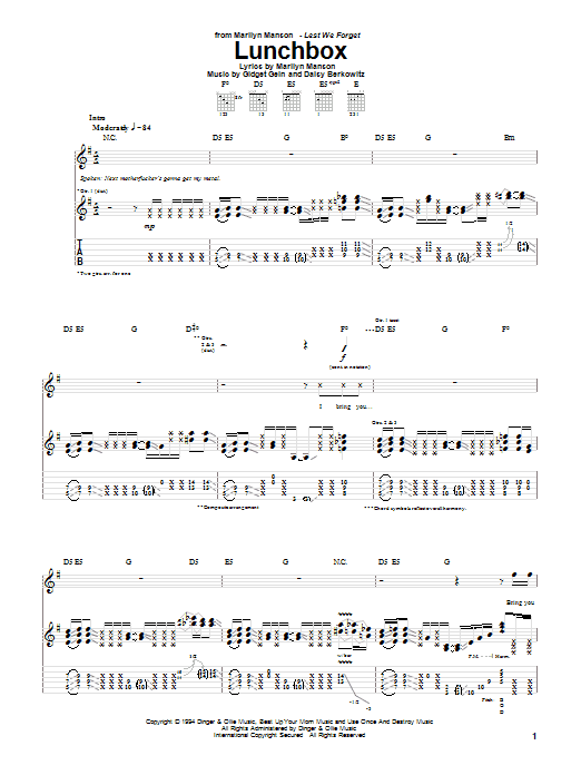 Marilyn Manson Lunchbox Sheet Music Notes & Chords for Guitar Tab - Download or Print PDF