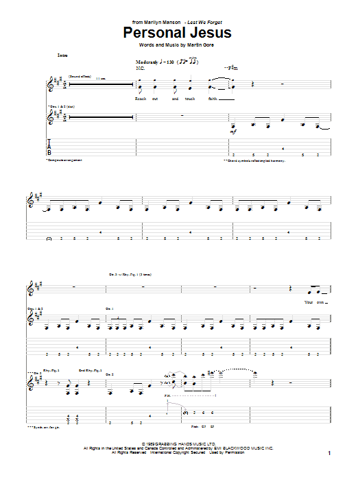 Marilyn Manson Personal Jesus Sheet Music Notes & Chords for Guitar Tab - Download or Print PDF