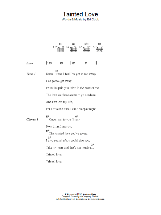 Marilyn Manson Tainted Love Sheet Music Notes & Chords for Lyrics & Chords - Download or Print PDF