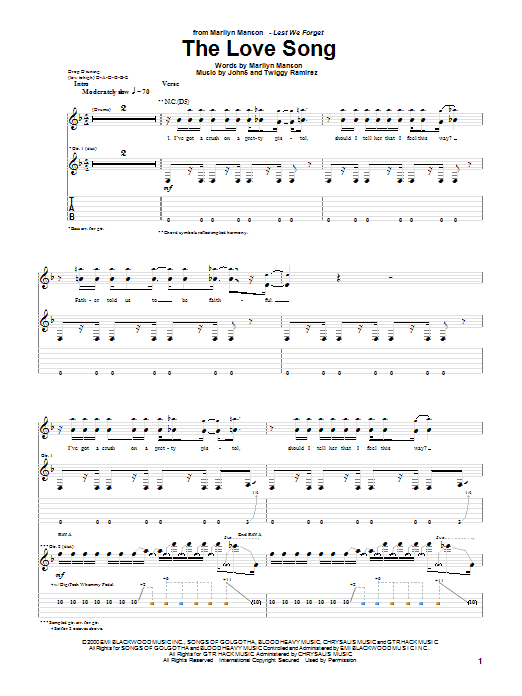 Marilyn Manson The Love Song Sheet Music Notes & Chords for Guitar Tab - Download or Print PDF