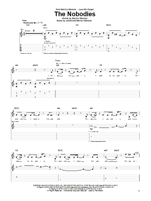 Marilyn Manson The Nobodies Sheet Music Notes & Chords for Guitar Chords/Lyrics - Download or Print PDF