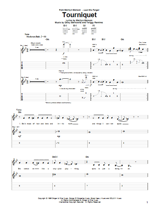 Marilyn Manson Tourniquet Sheet Music Notes & Chords for Guitar Tab - Download or Print PDF