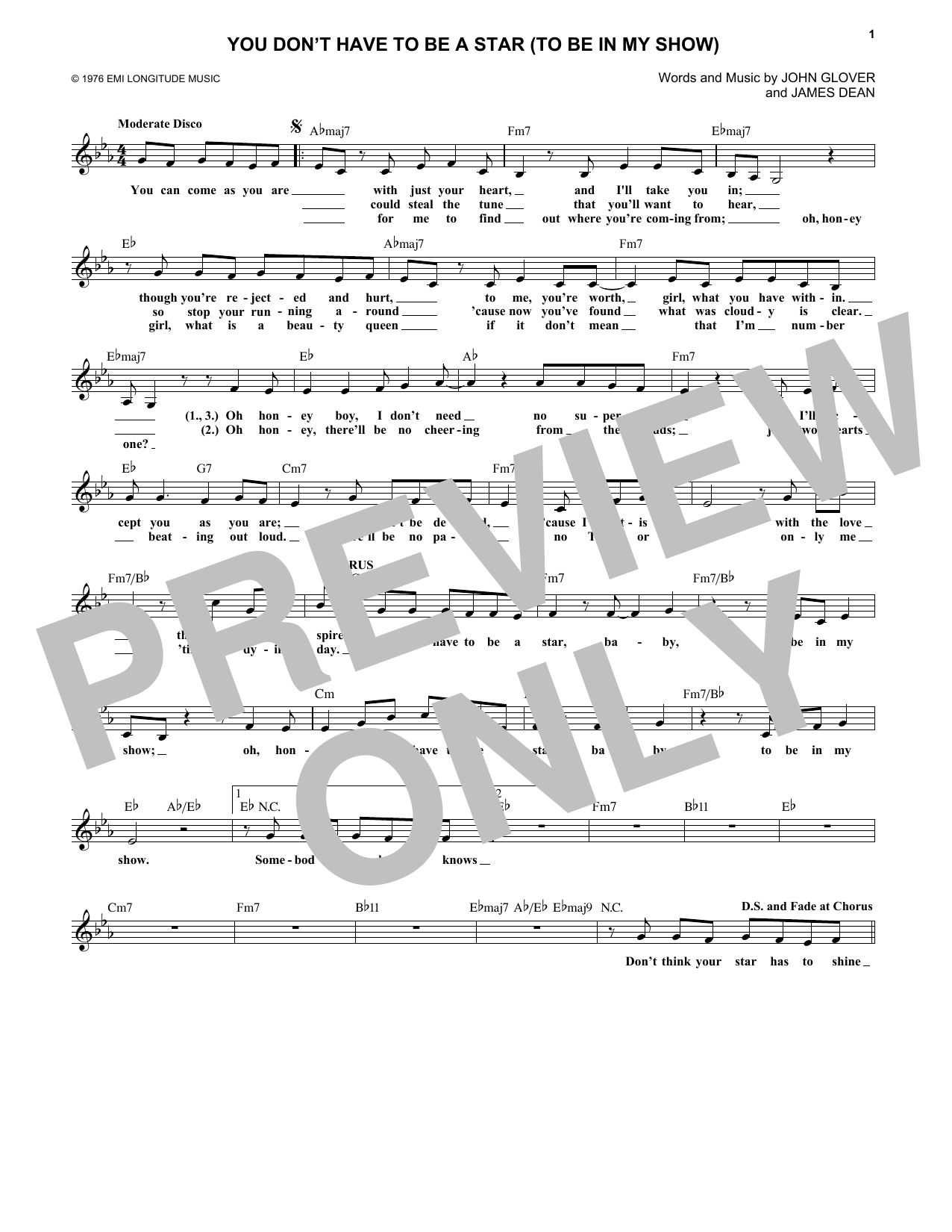 Marilyn McCoo and Billy Davis, Jr. You Don't Have To Be A Star (To Be In My Show) Sheet Music Notes & Chords for Melody Line, Lyrics & Chords - Download or Print PDF